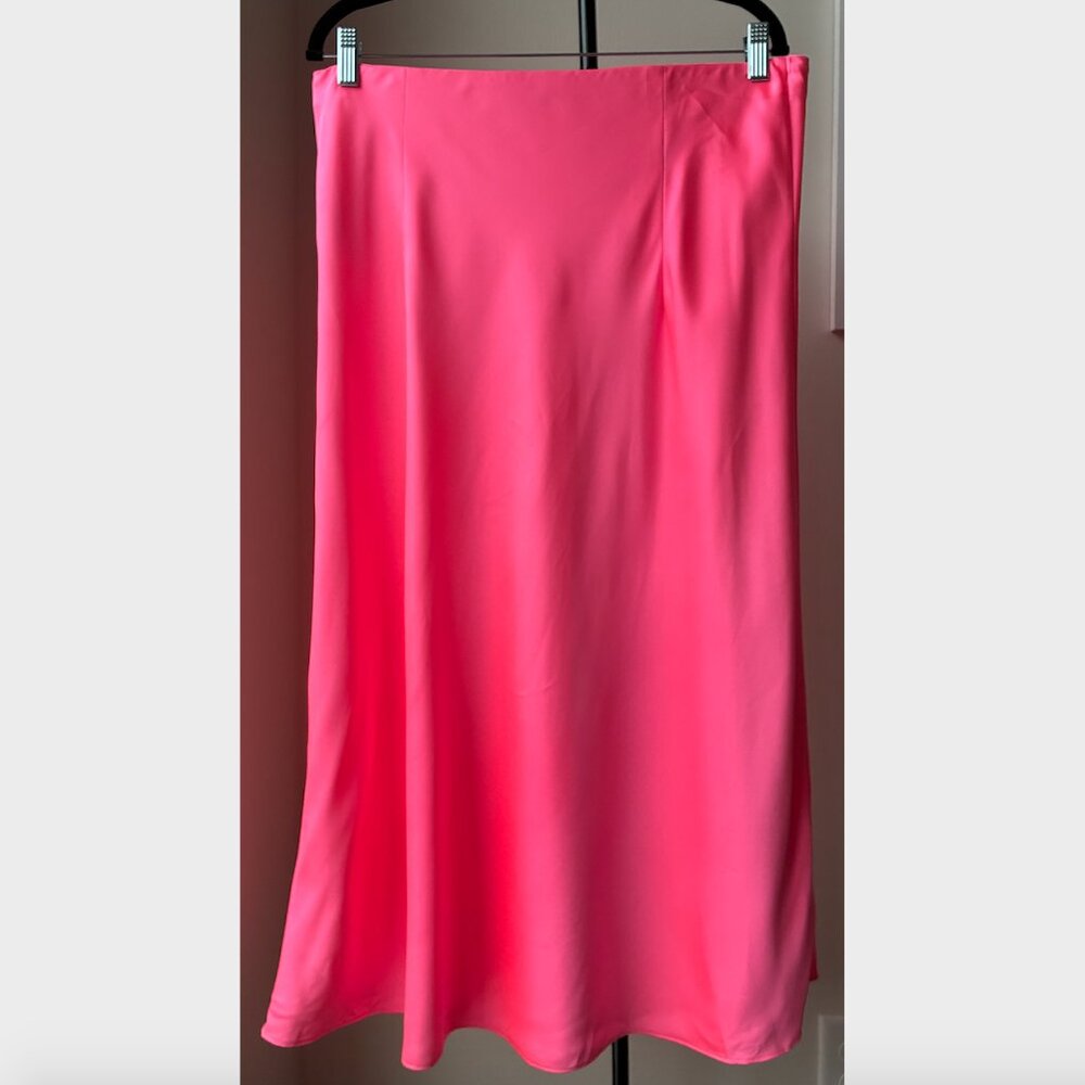 J. Crew Gwyneth Slip Skirt Midi Length Florescent Neon Pink - Size L - Picture 4 of 6